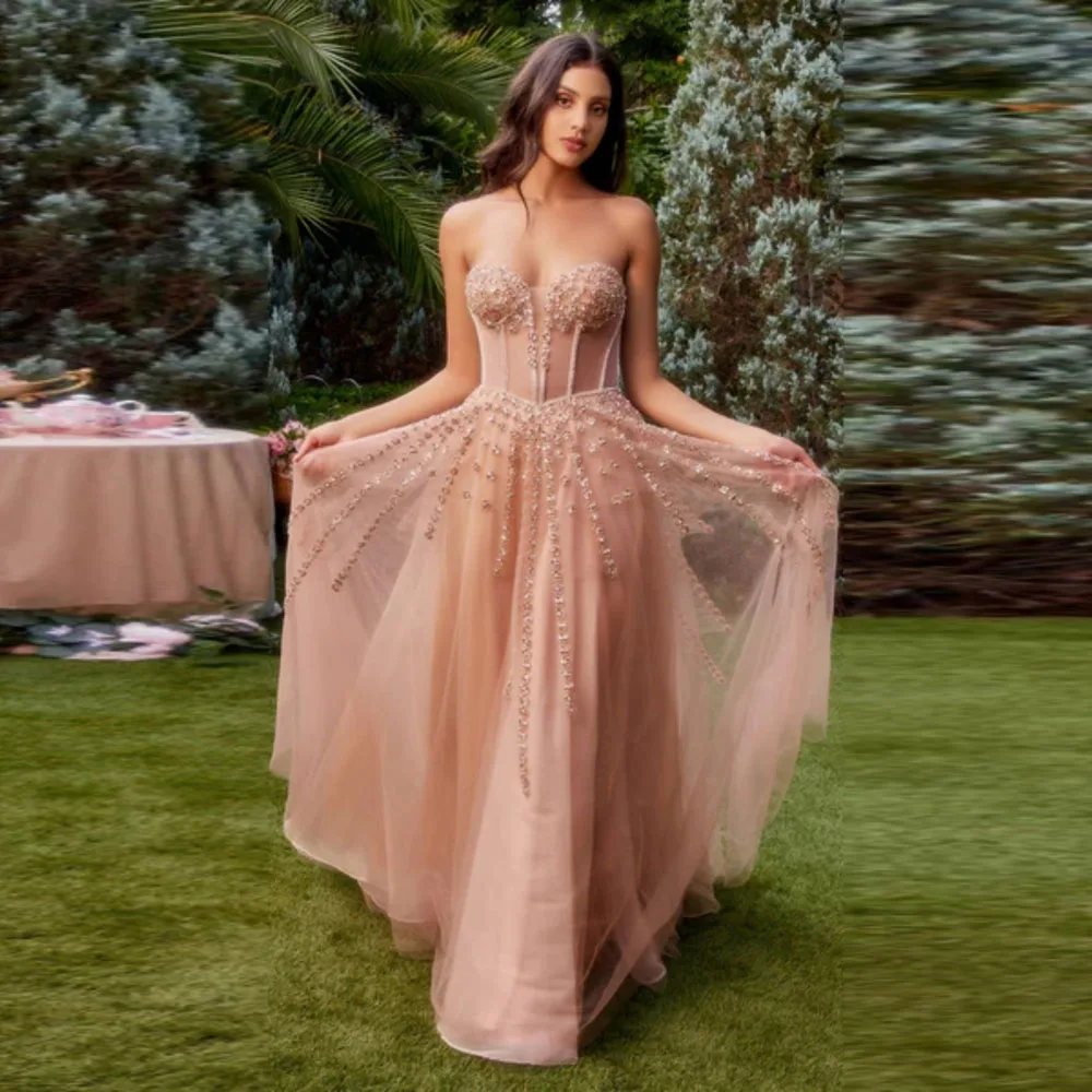 Feenhaftes, geschichtetes Abendkleid in A-Linie mit Rüschen, durchsichtig, schulterfrei, mit Perlen besetzt, Damenbekleidung, immer hübsche Ballkleider mit großer Schleife