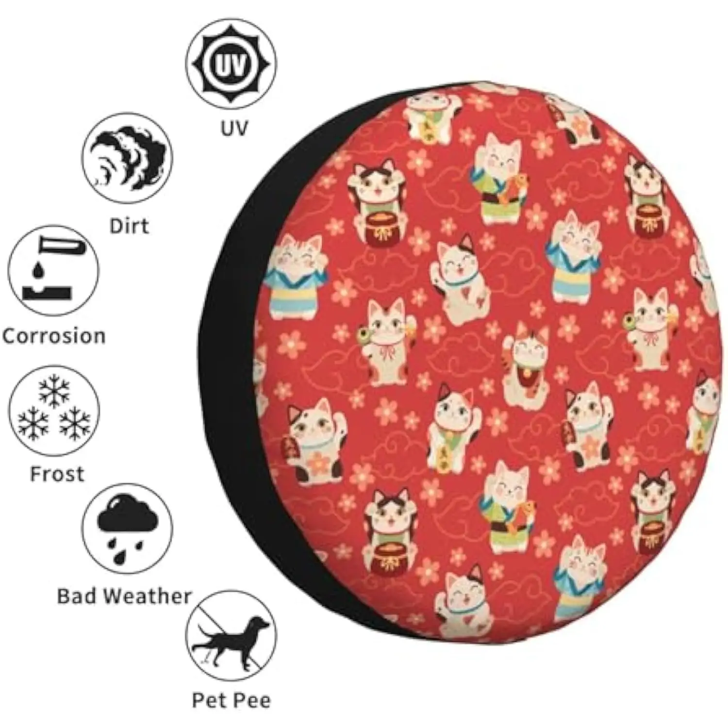 غطاء إطار مطبوع على شكل قطة من Maneki غطاء عجلة احتياطية مقاوم للماء مناسب لشاحنة SUV RV #4