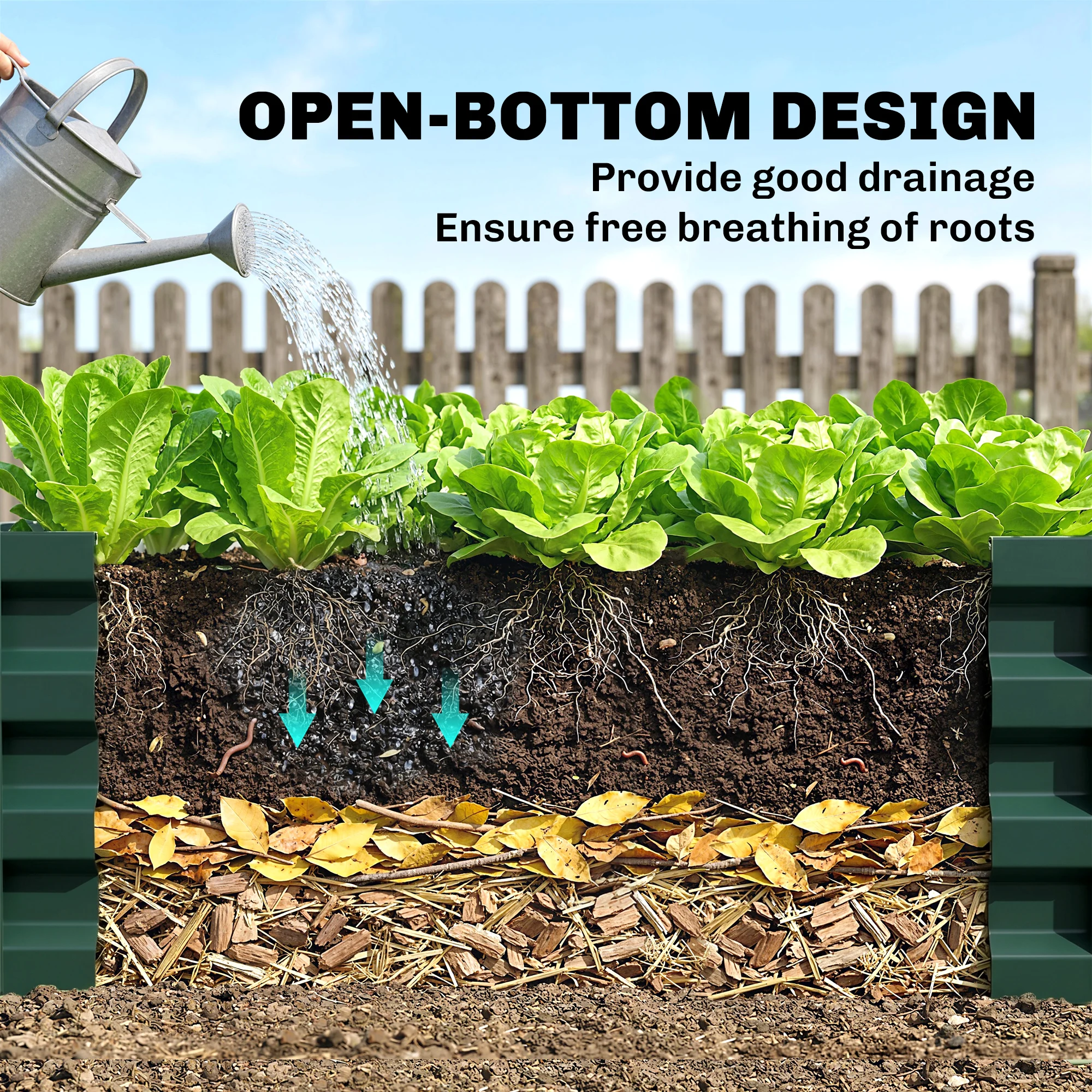 Outsunny Galvanised Raised Beds for Garden Set of 2, Outdoor Elevated Planter Box, Easy-to-assemble, Green