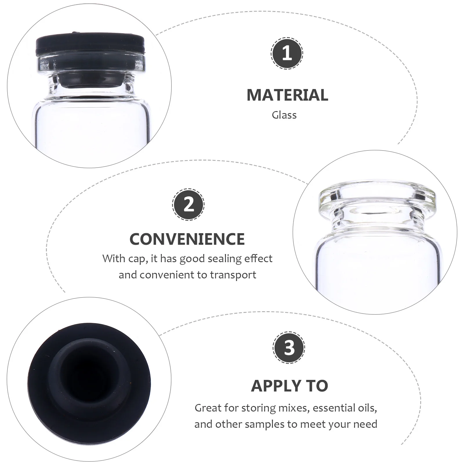 

30Pcs Transparent Glass Vials Thick Flat Bottom Safe Sealing Clear Bottles for Essential Oil Sample Storage Experiment