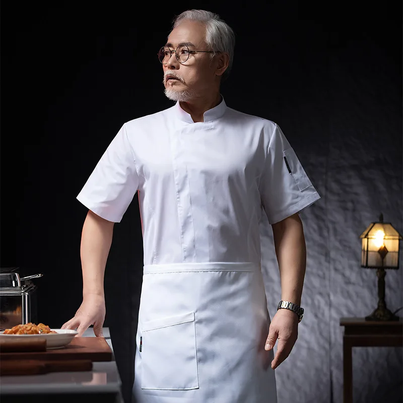 ホテルレストラン厨房作業服半袖シェフジャケットベーカリーペストリーシェフサマーホワイトキッチンコート
