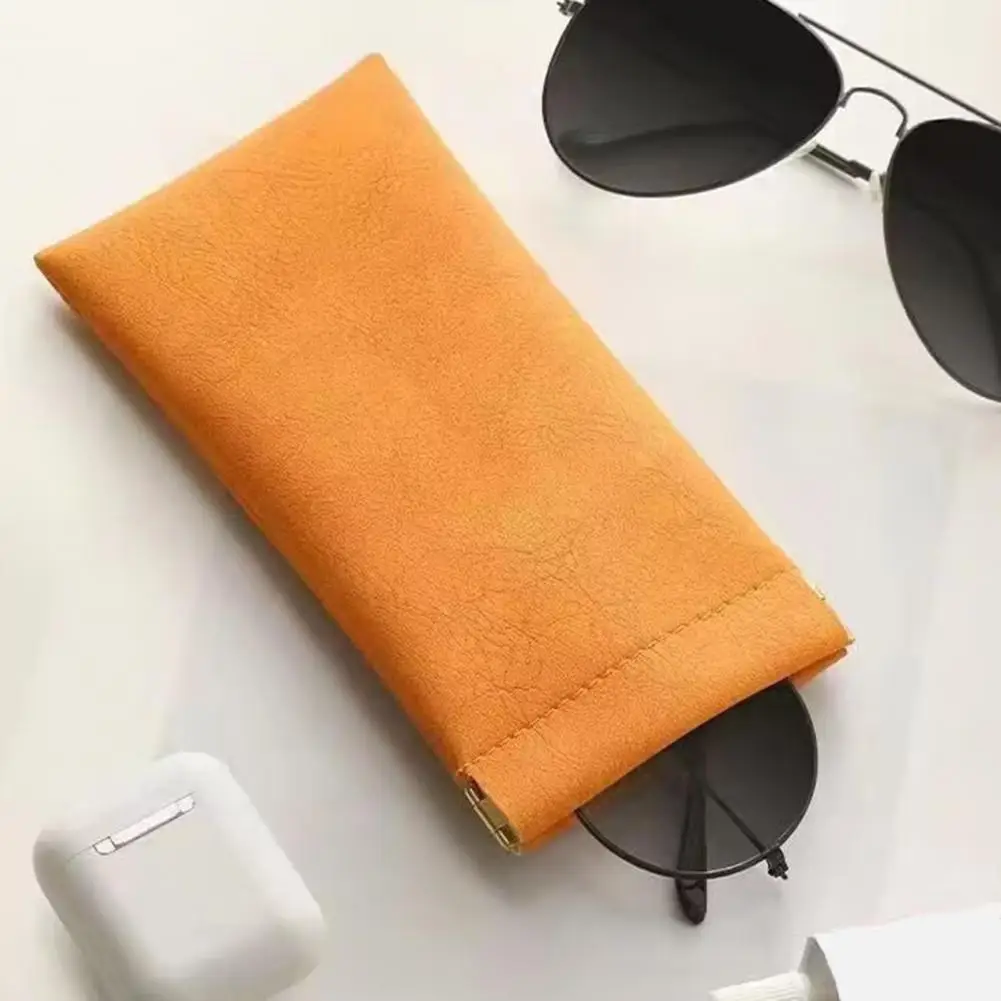 2 Pcs Sunglasses Pouch Case Soft Auto-Closing Faux Leather Glasses Bag Microfiber Screen Cleaning Bag