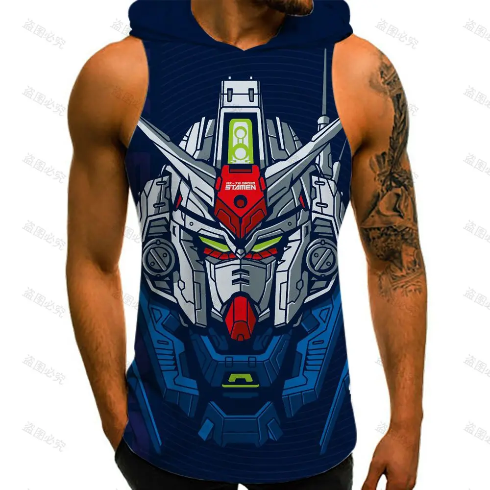 Gundam Men's Hooded Tank Mobile Suit T-shirts Man Y2k Tops Basketball 2023 Streetwear GYM Cool Vest Leisure Fashion Hip Hop New