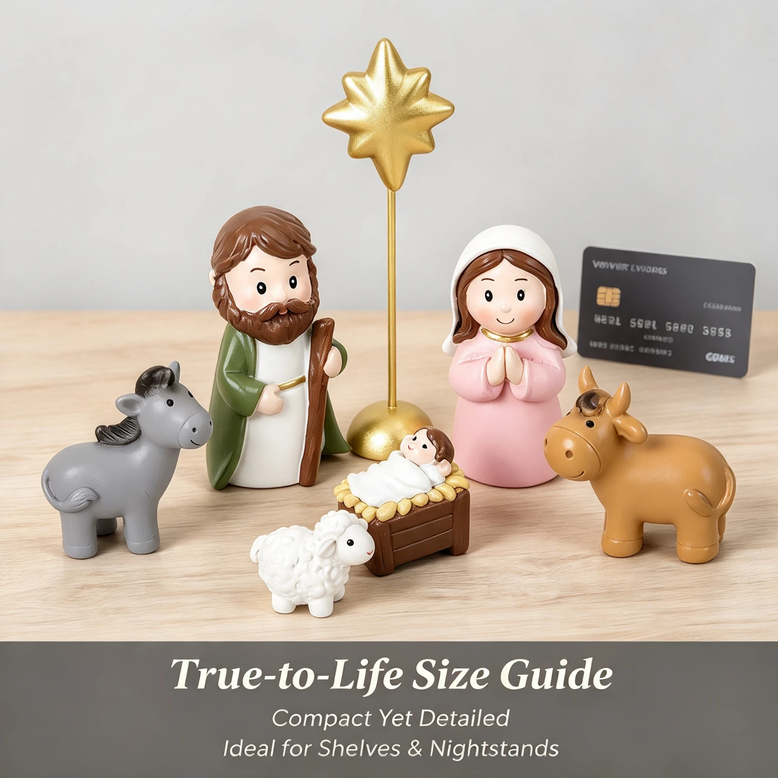 Resin Nativity Scene Set Baby, Jesus Manger Mary Joseph Donkey, Sheep Star Christmas Ornament Home, Table Decoration Xmas Gift