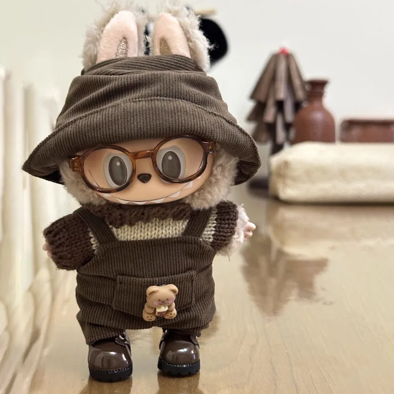 

Labubu Doll Clothes 17cm Casual Versatile Sweater Fisherman Hat Overalls Changing Clothes for Dolls Toy Accessories
