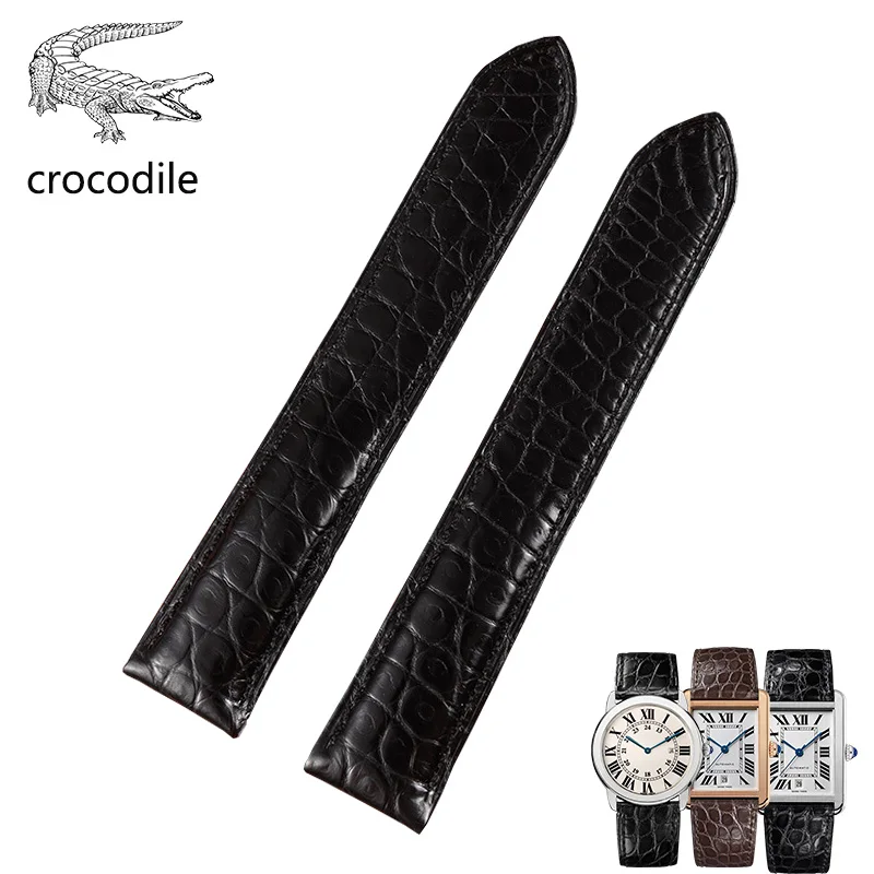 High Quality Crocodile Genuine Leather Watch Strap For Cartier Tank London Solo Leather Watchband Men Women 18 20 22 23 24mm