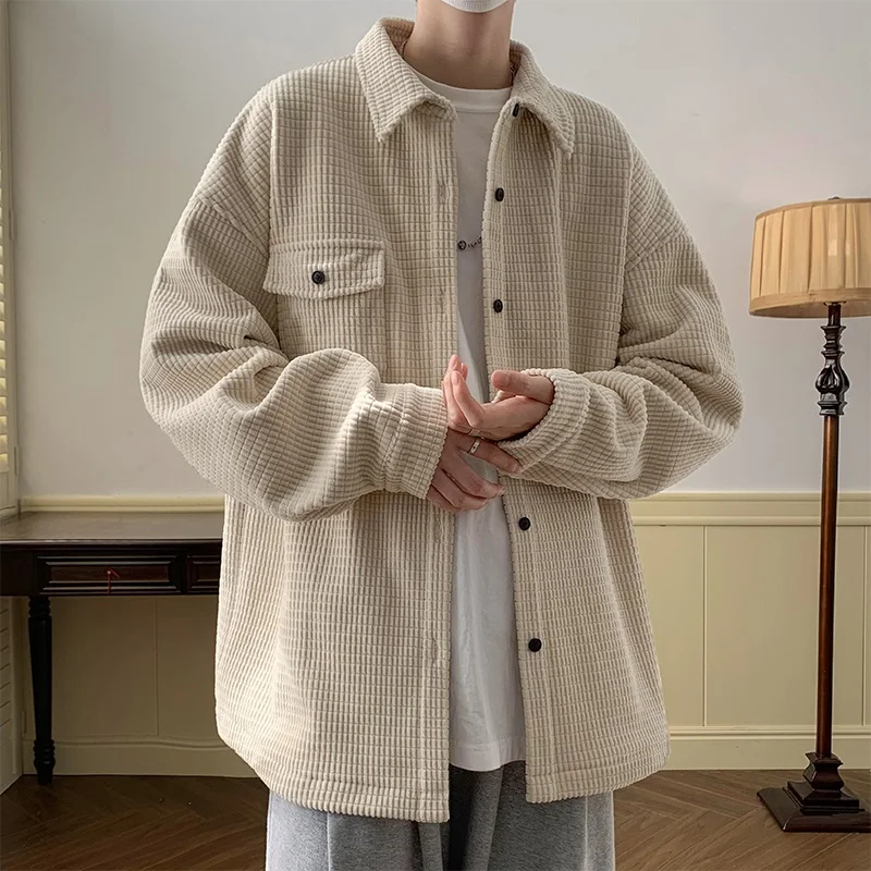 

Retro Japanese Sle Long Sve Men's Casual Loose Fit Corduroy irt Trendy Outerwear Jaet Spring Autumn Youth Faion