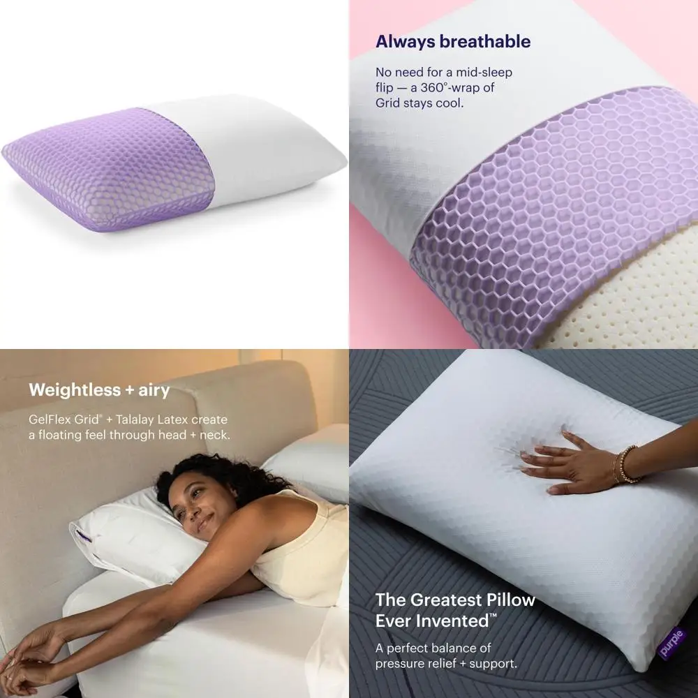 

Purple Harmony Pillow Standard Medium - Supreme Support with 360-Degree Hexagonal Grid and Talalay Latex Core