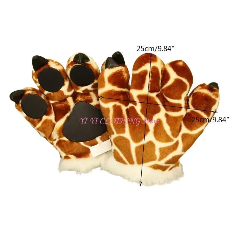 N5KF – gants en peluche patte girafe, 1 paire, jouets en peluche, animaux pelucheux, rembourrés, chauffe-mains, Costume 1