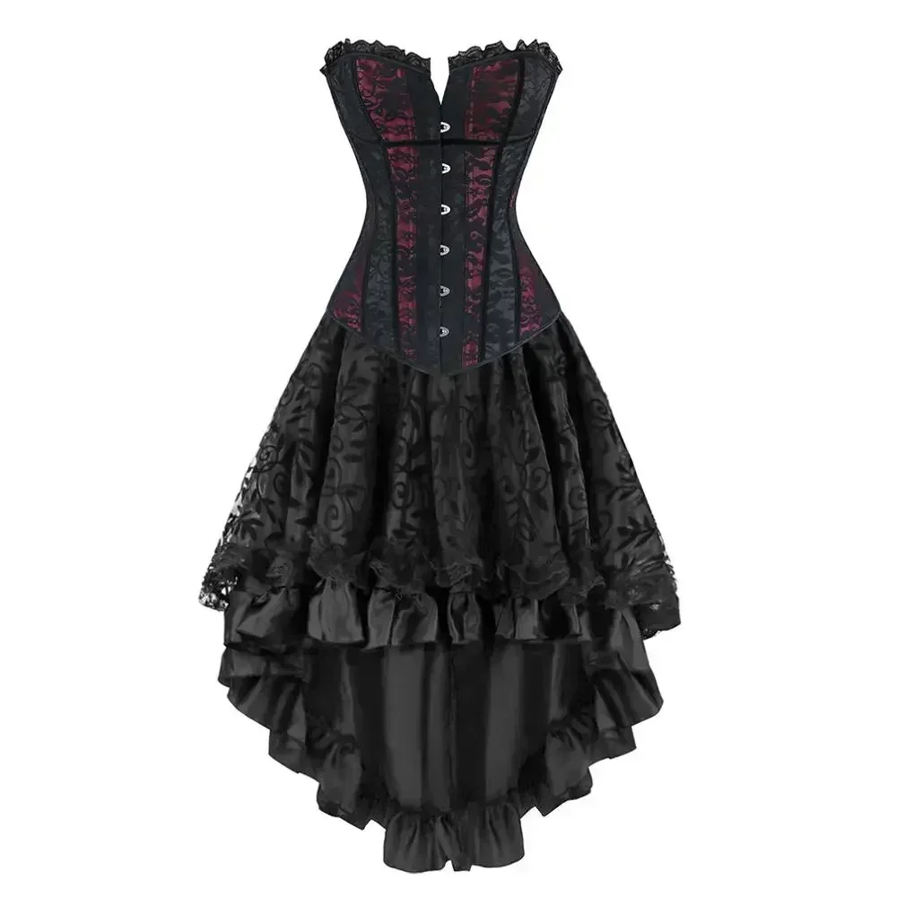 Gotycki gorset do sukienki gorset i spódnica Vintage Cosplay Burlesque Plus rozmiar kostium damski wiktoriański gorset gorset do sukienki