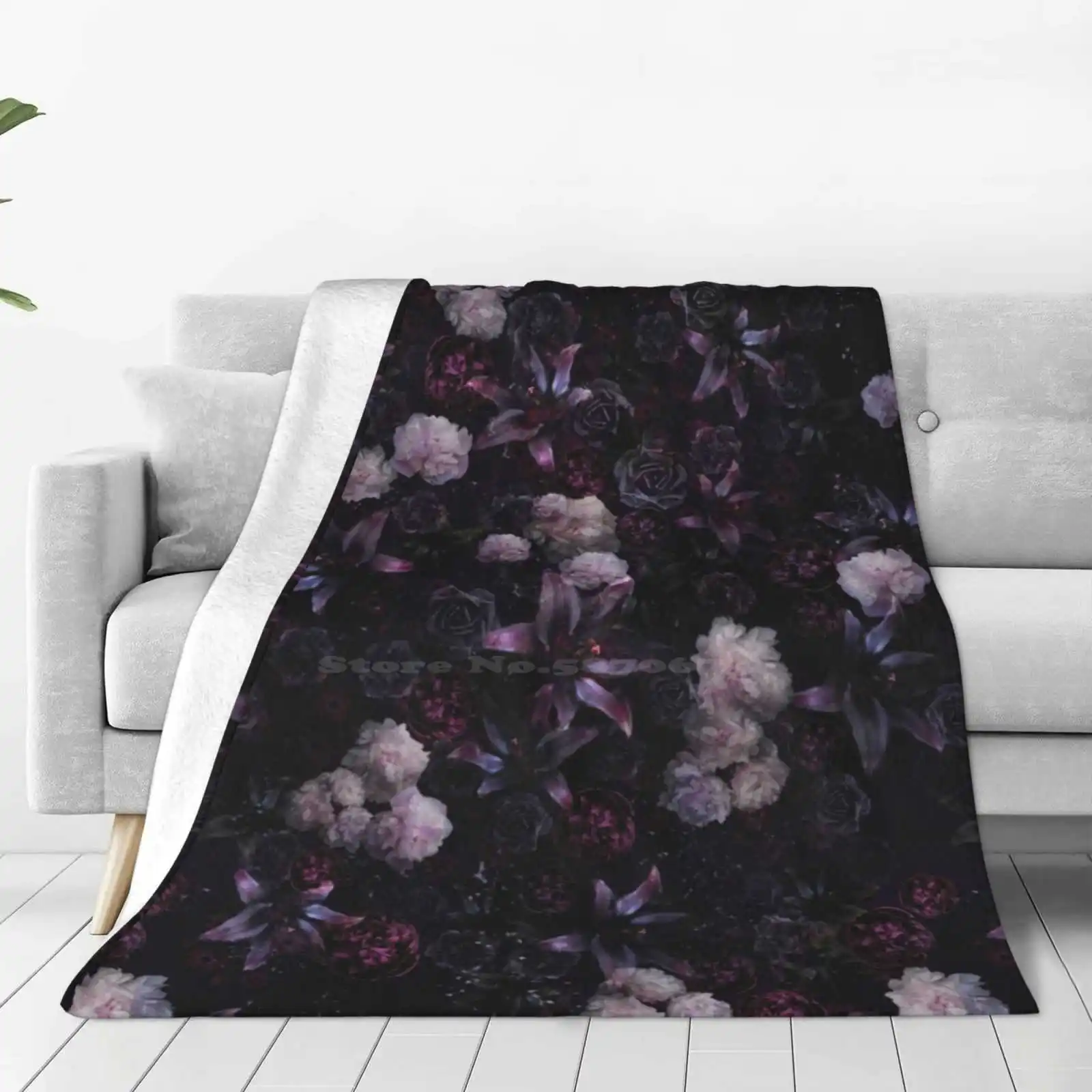 Midsummer Nights Dream #Dark Floral #Midnight #Black #Rose #Night Soft Warm Light Thin Blanket Secret Garden Britain Floral