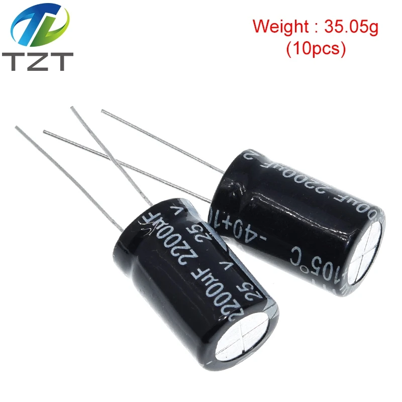 10 قطعة مُكثَّف كهربائيًا من الألومنيوم 2200 فائق التوهج 25 فولت 10*20 مللي متر جودة التردد شعاعي مُكثَّف كهربائيًا