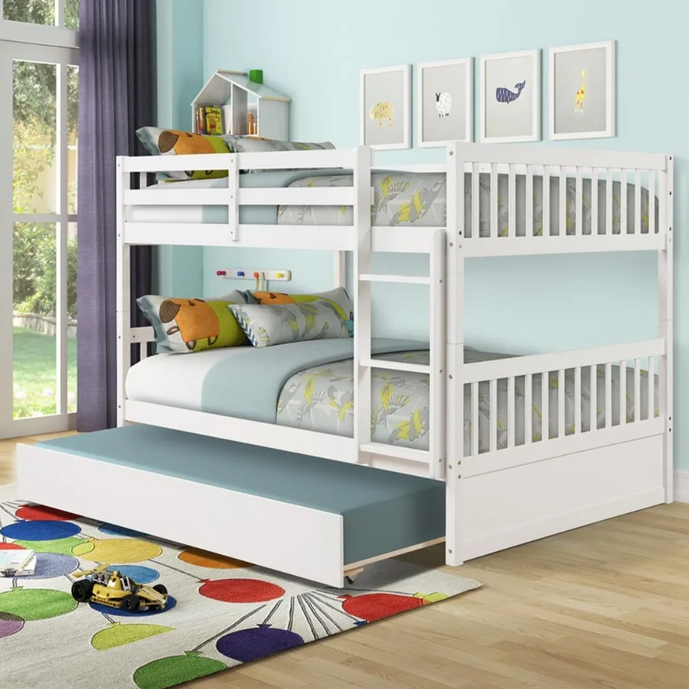 Full Bunk Bed , Convertible to 2 Full Size Platform Bed,  Bunk Bed with Ladder and Safety Rails for Teens