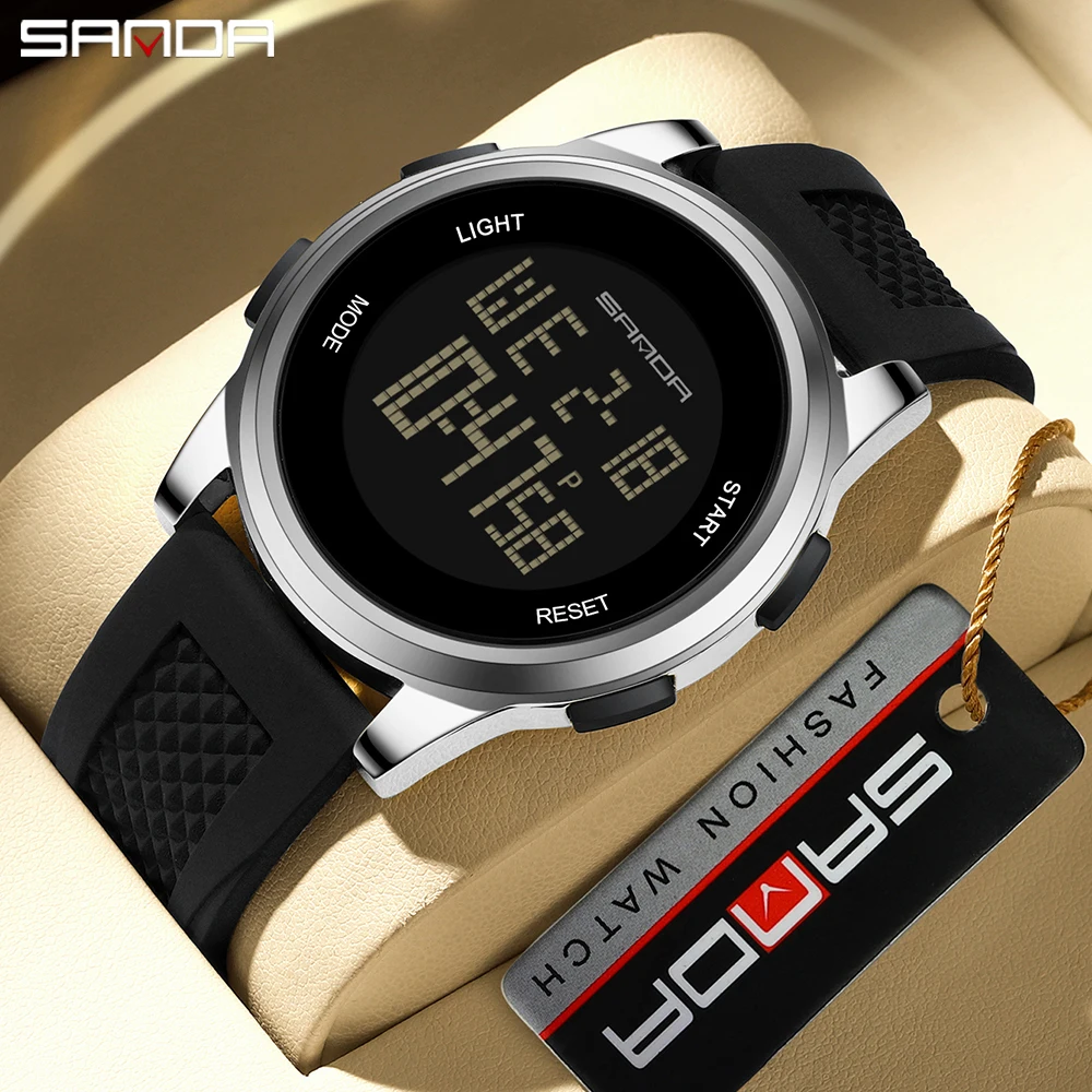 Fashion SANDA Top Brand 9067 Top Brand Luxury LED Stop Waterproof Men\'s Electronic Clocks Digital Military Sports Wrist Watches