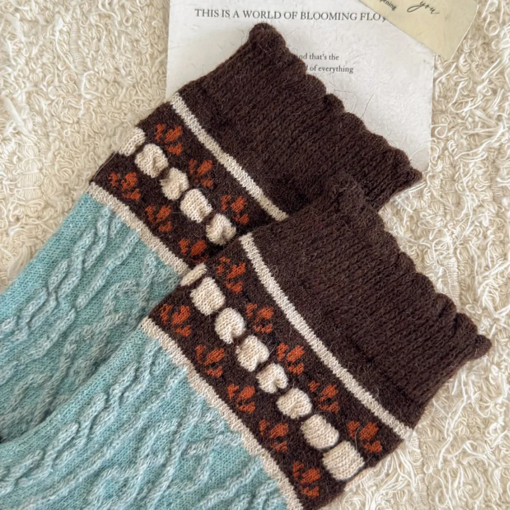 2 زوج الريف نمط المرأة الجوارب طويلة الشتاء الدفء جوارب من الصوف. طباعة لطيف موضة اليابان الشارع امرأة القدم الجوارب مجموعة #5