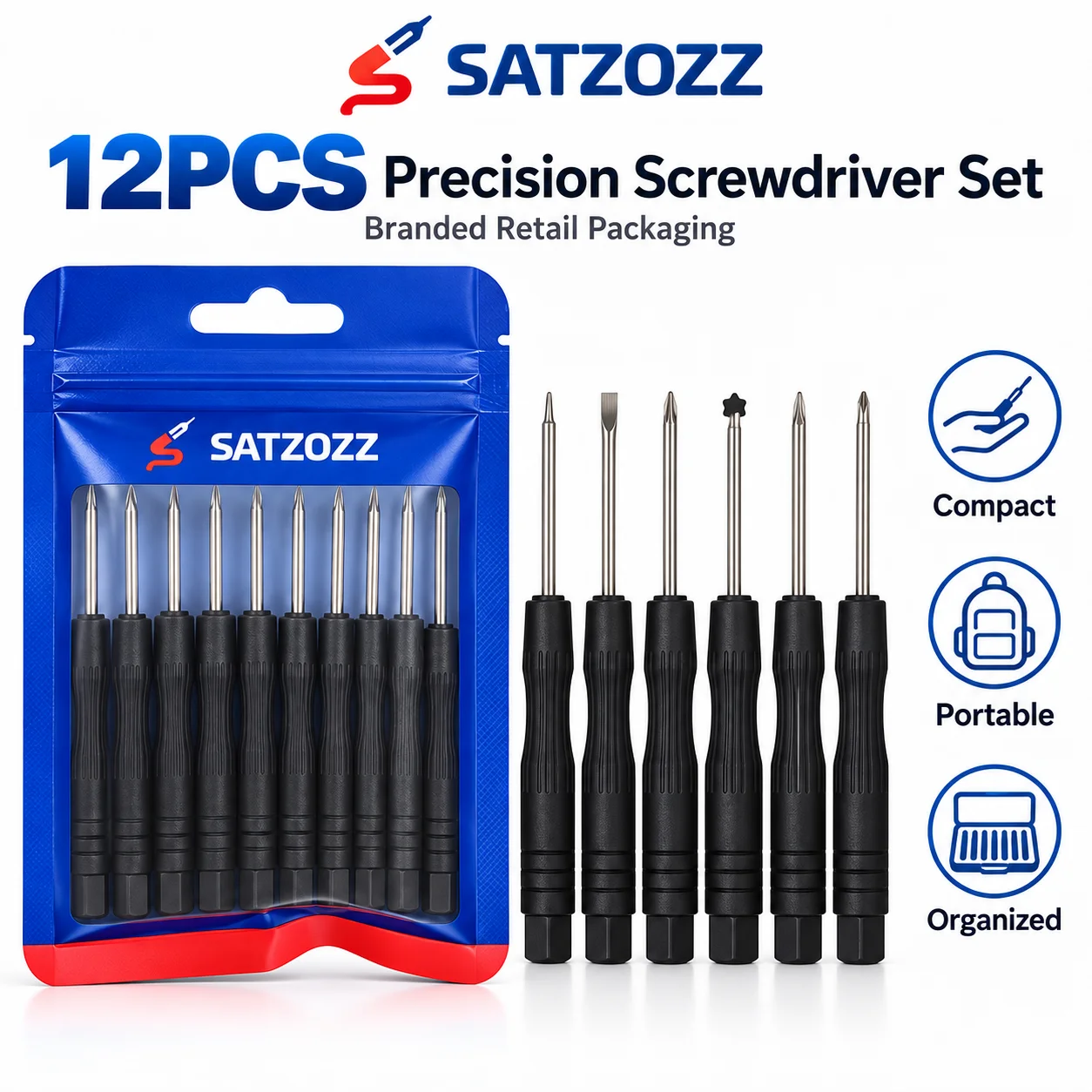 SATZOZZ 12-teiliges Präzisions-Schraubendreher-Set für Handy- und Tablet-Reparaturen, magnetisches Mini-Torx-Phillips-Pentalobe-Y-Werkzeugset – Detail 3