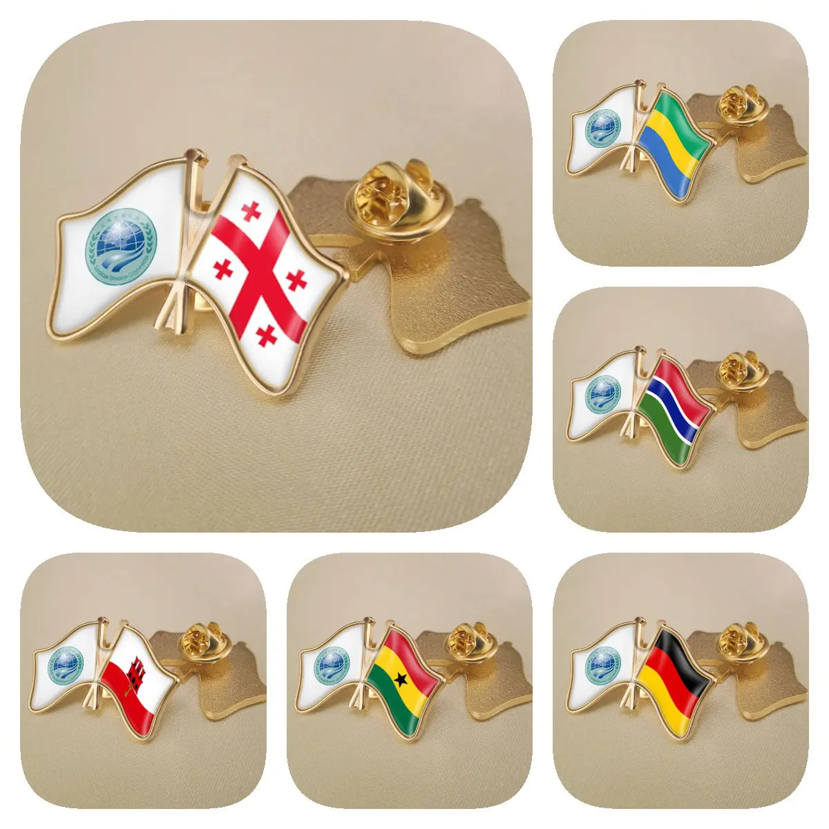 SCO and Gabon Gambia Georgia Germany Ghana Gibraltar Double Crossed Friendship Flags Brooches Lapel Pins Badges