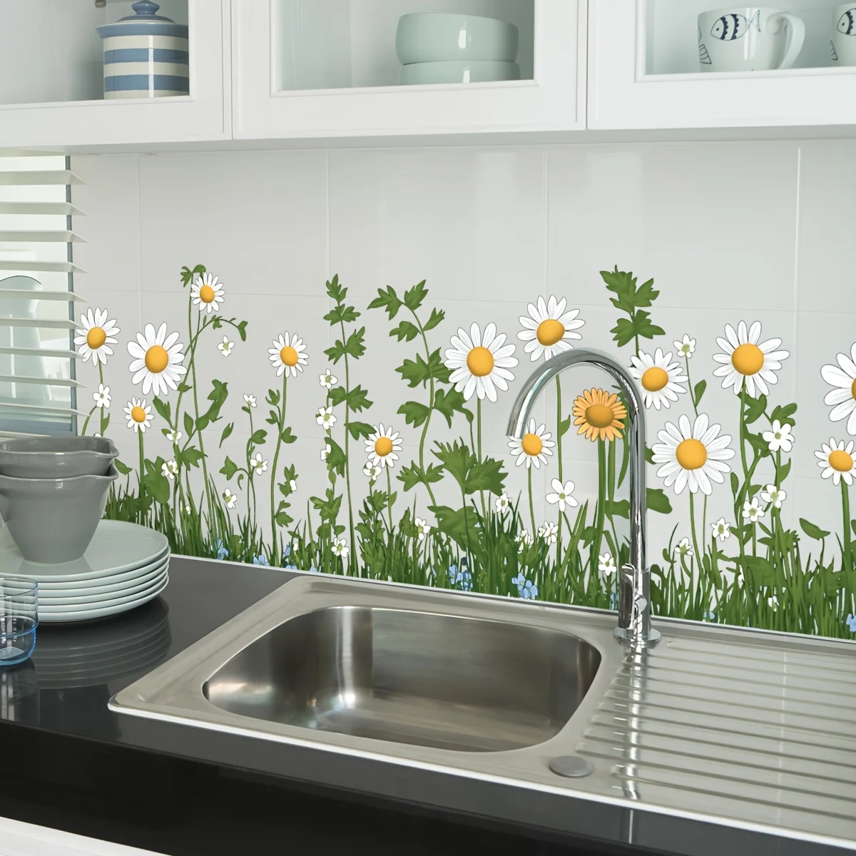 1 قطعة شارات جدارية كبيرة الأزهار ديزي خلفية مثل الحدود الديكور غرفة المعيشة غرفة نوم المطبخ القابلة للإزالة البلاستيكية ديكور غرفة نوم