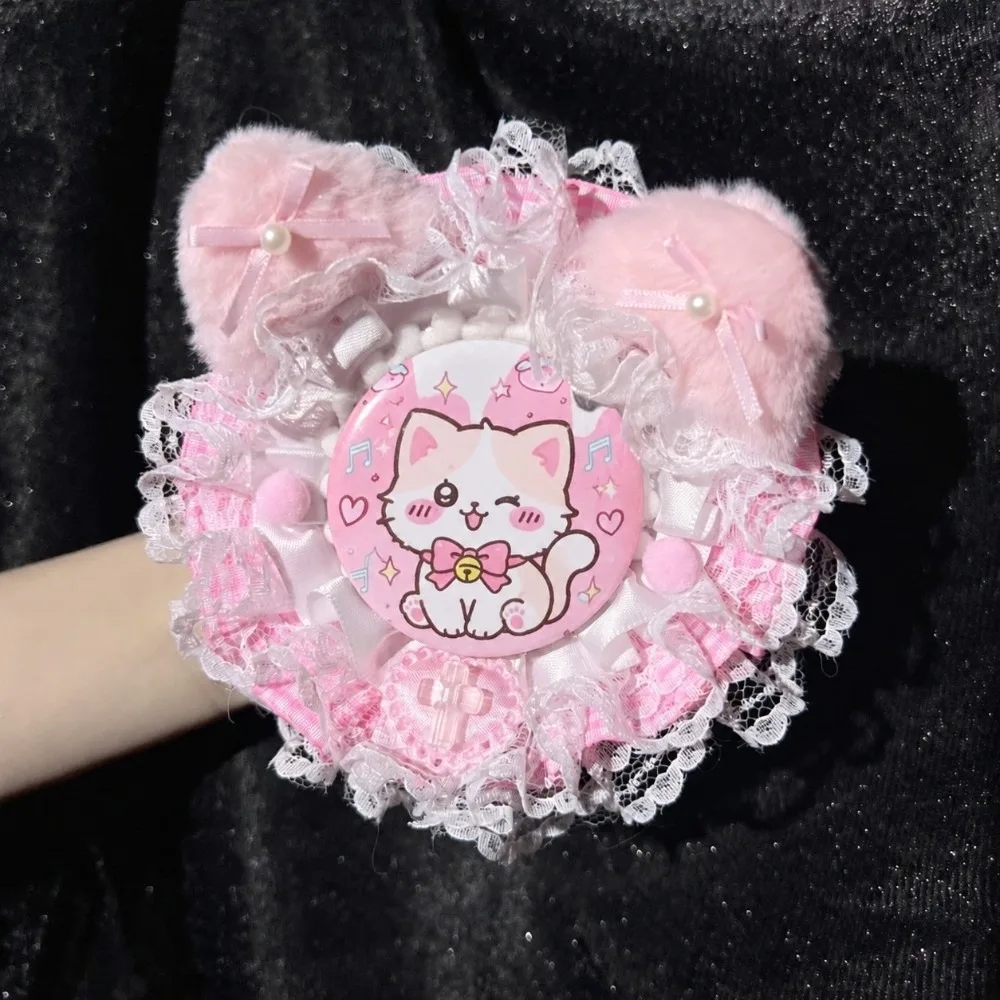 Cat Ear Badge Holder Lace Ribbon Badge Rosette Badge Display Stand Handmade Anime Pin Display Bag for Cosplay Gift Collection