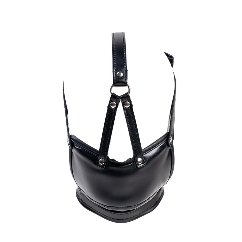 Exotic Cool PU Leather Harness Headgear Face Mask with Fetish Bondage Dildo Mouth Gag for Women Men Bedroom Cosplay Play Sex Toy view 3