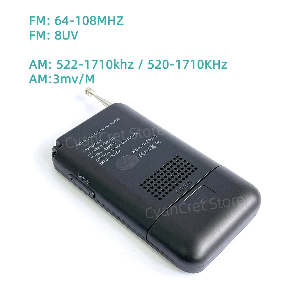 Portable Radio Mini Pocket FM AM Step 9/10KHZ Digital Receiver LCD Screen High sensitivity with Loudspeaker Telescopic antenna