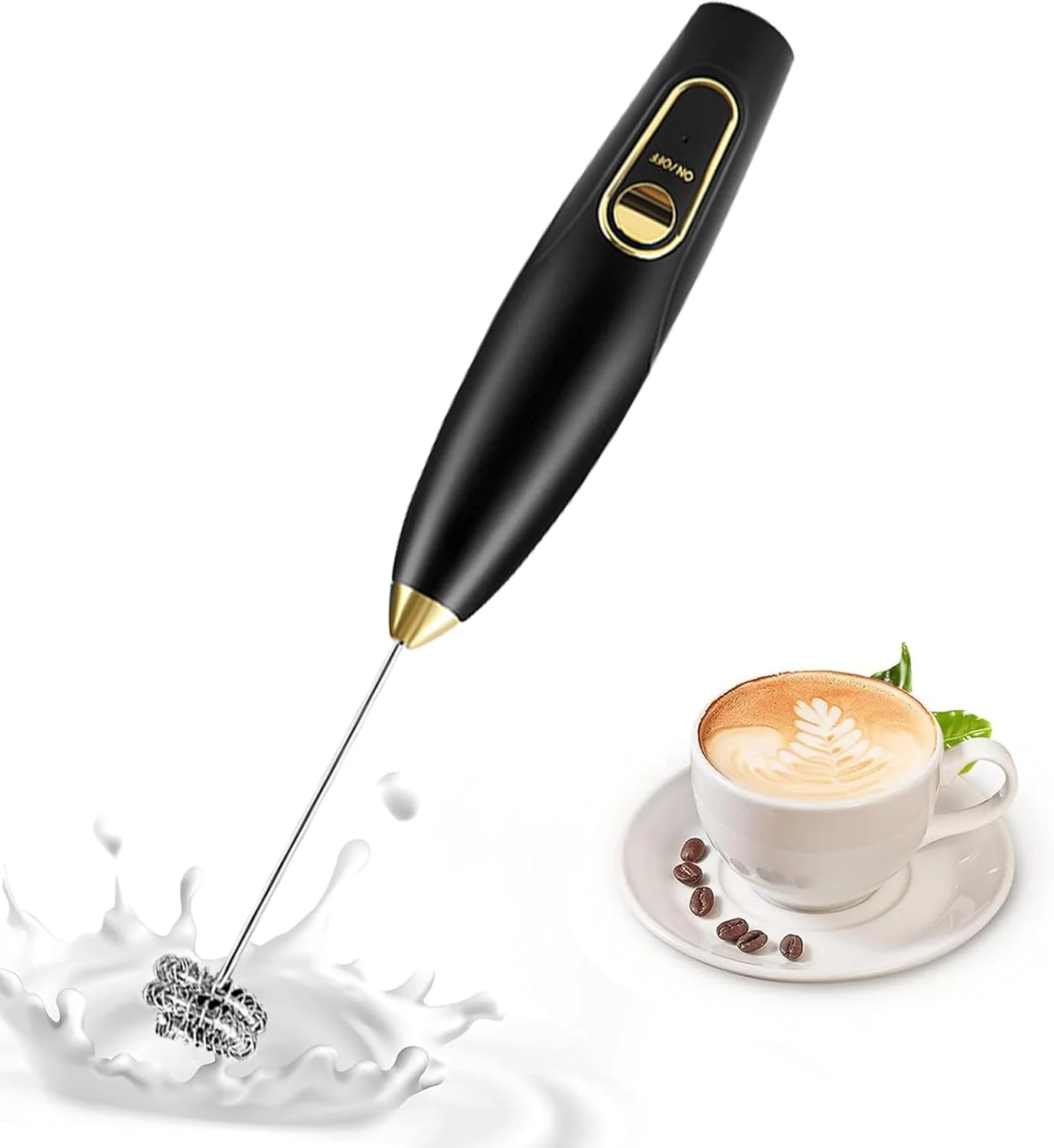 Rechargeable Electric Milk Frother Handheld - USB Charging Mini Whisk with 1 Speed Control, Stainless Steel Whisk Head for Coffe