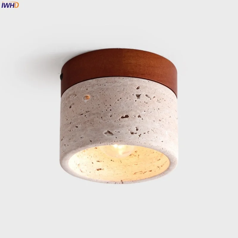 

IWHD Mid Century Modern LED Ceiling Lamp Kitchen Living Room Corridor Home Decor Yellow Travertine Ceiling Light Lampara Techo