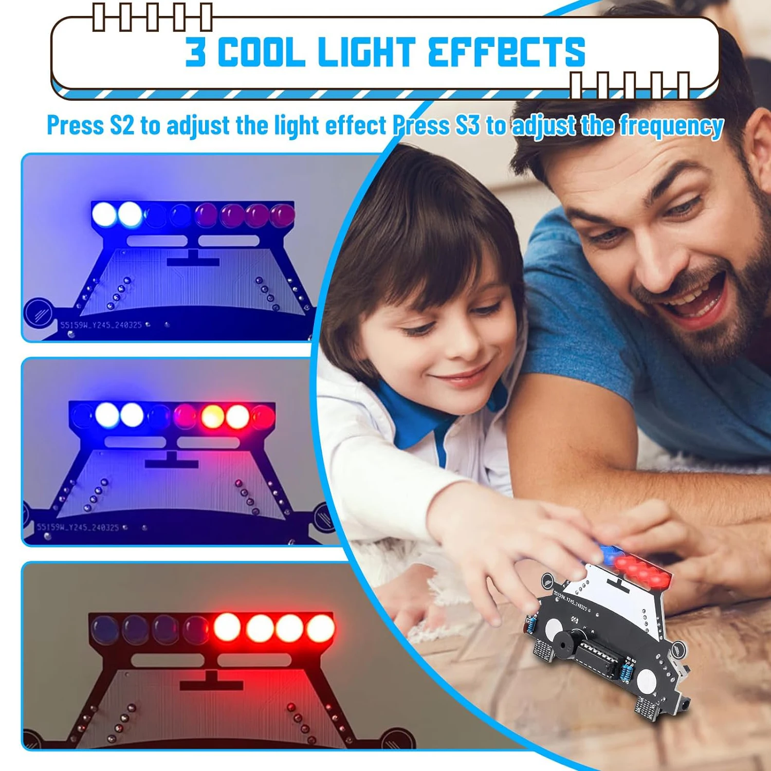 DIY Electronic Kit Car Shaped Red Blue LED 2 Flashing Speeds Soldering Project Practice Simulated Siren for Students Learning