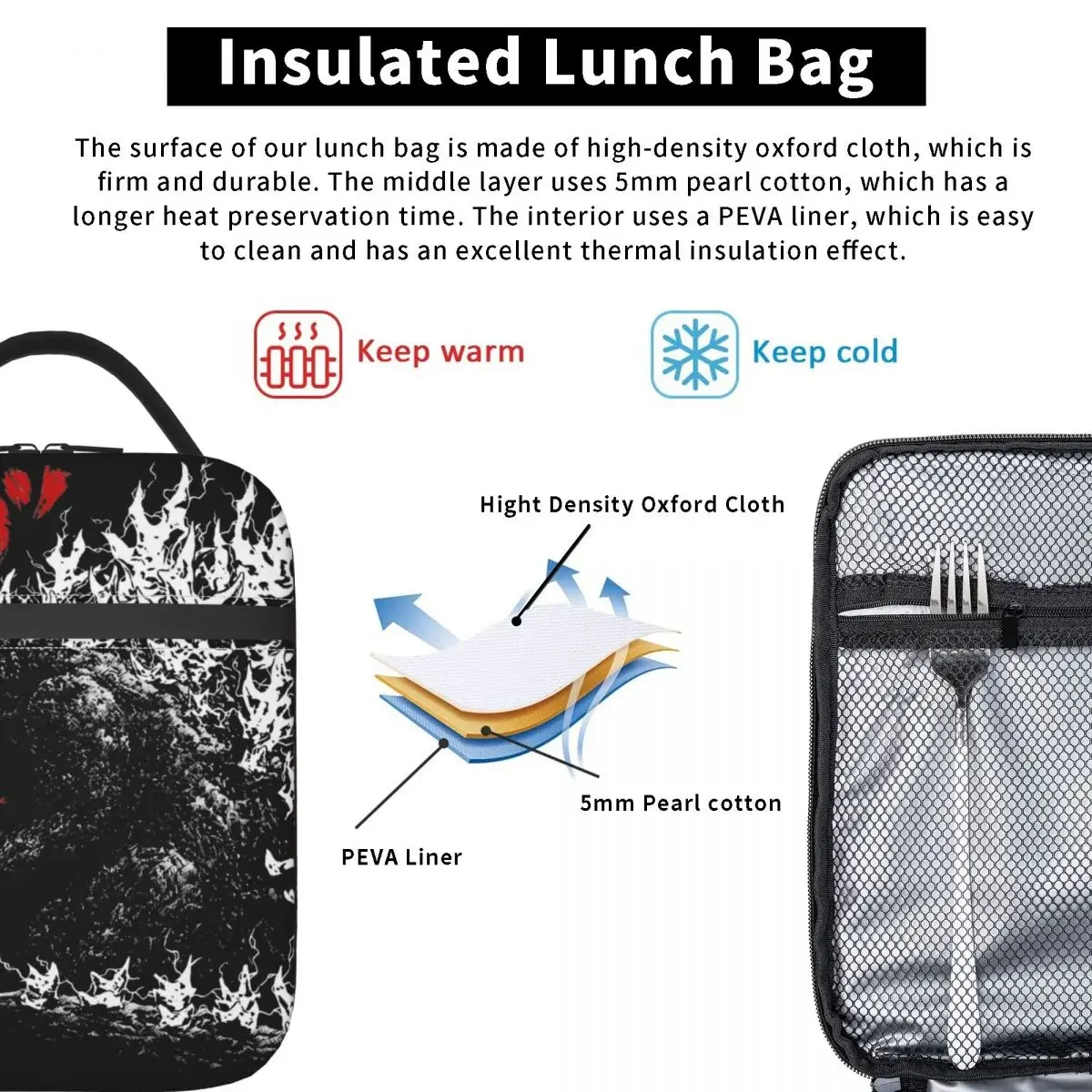 Gojiras Millenium Godzillaed Merch Insulated Lunch Bag For Work Food Storage Bag Portable Cooler Thermal Lunch Boxes