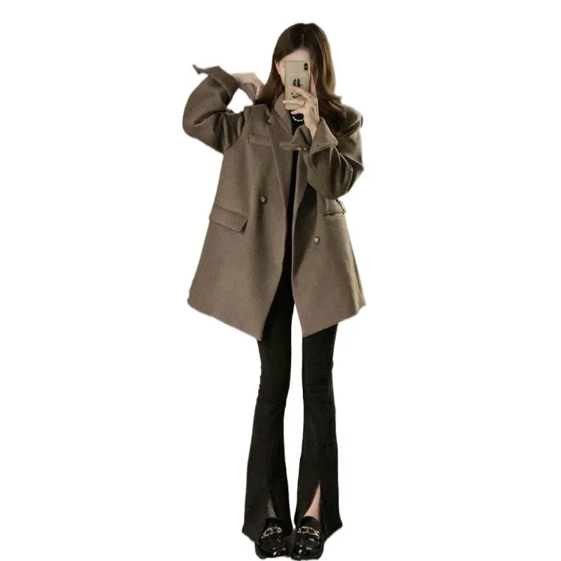 

JY 2024 Autumn/Winter Medium length Windproof and Warm Women's Double breasted Suit with Woolen Outer Long Sleeve Women's Coat