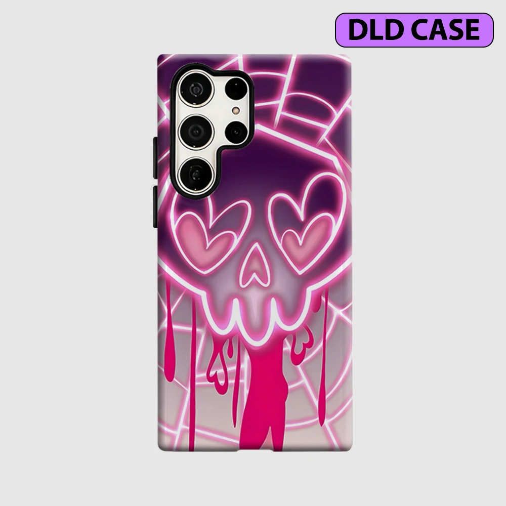 Neon Skull Web Phone Case for Samsung Galaxy S26 S25 Ultra S24 S23 Ultra Plus Shockproof Double Layer Tough Back Cover