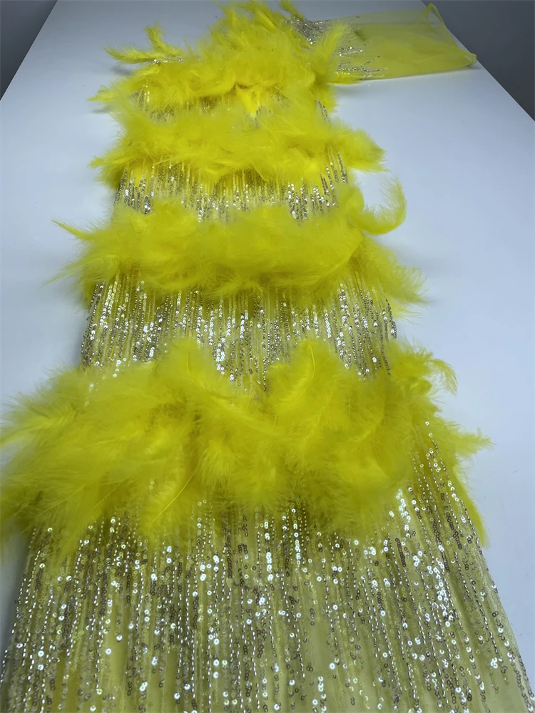 Afrykańska koronka z piór 2025 wysokiej jakości luksusowa ręcznie robiona koronka z cekinami nigeryjska koronka tiulowa materiał na sukienki imprezowe 3D