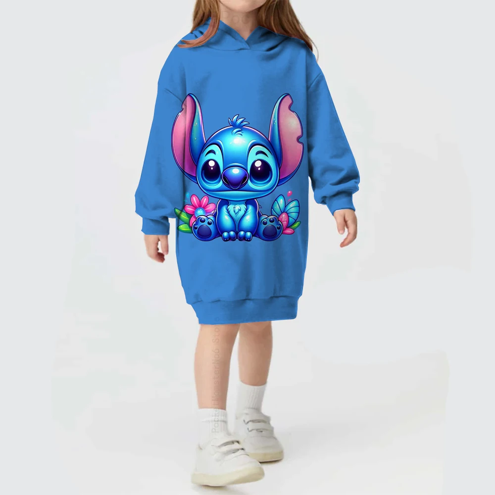 New Girls Disney Stitch Sports Hoodie Print Girls Spring Casual Girl Dress Cartoon Street Style Cute Clothes