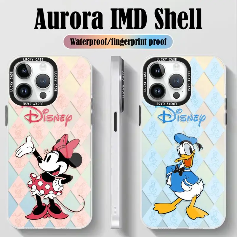 Iridescent Laser Clear Cover for iPhone 15 14 13 12 11 pro Max XS XR X 7 8 Disney Minnie Donald Duck Gradient Color Matte Case