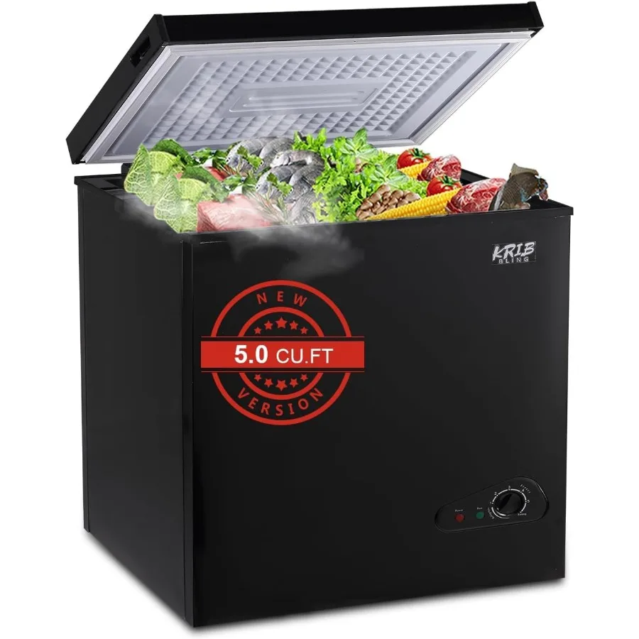 

Compact 5.0 cu.ft Mini Chest Freezer with Adjustable Thermostat and Removable Basket for Home or Office Use Top Door Design Low