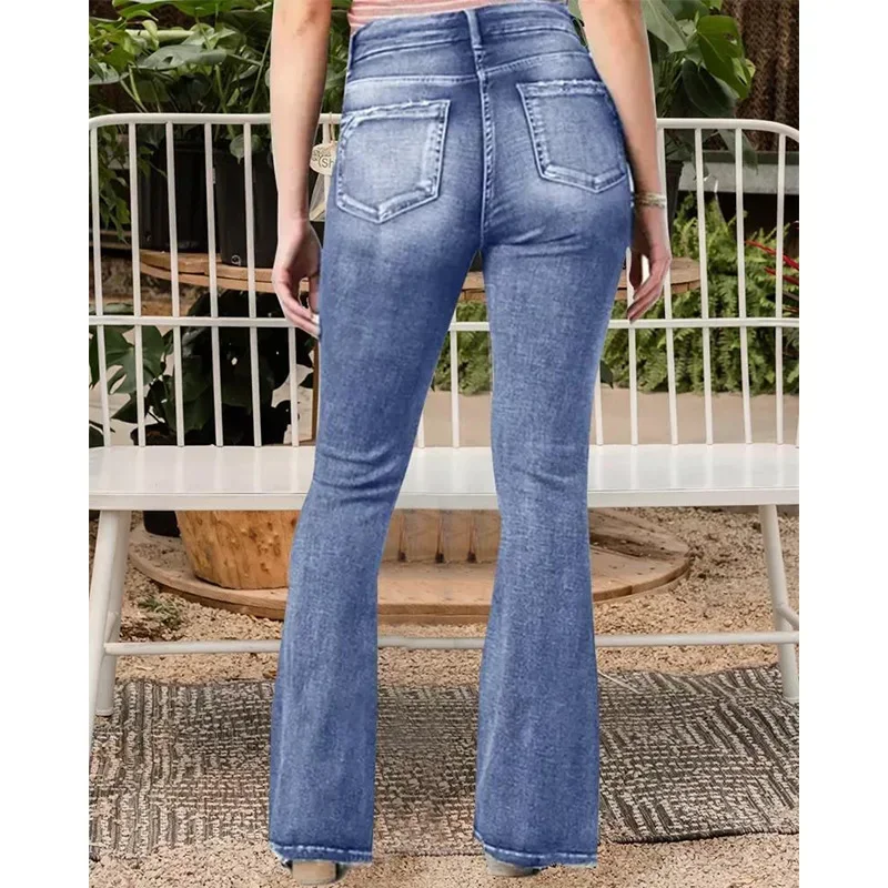 Mom Jeans Denim Pants 2025 Women Capris Vintage Middle Waist Flare Long Pants High Waist Work Summer Blue Jeans Y2k Streetwear