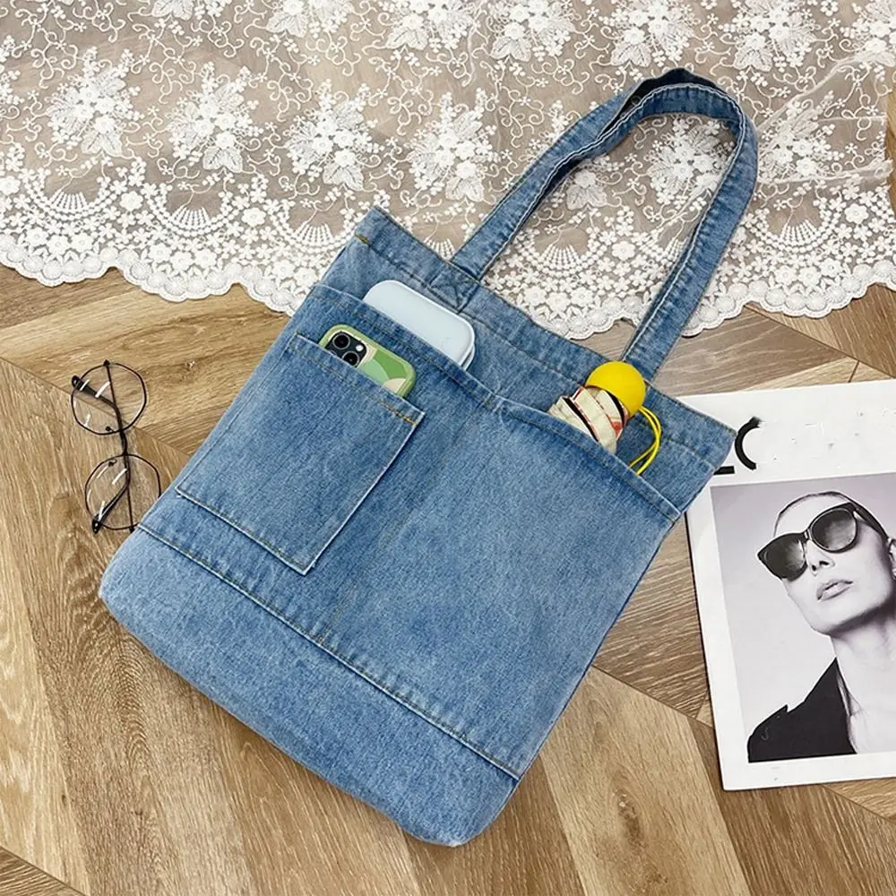 Korean Denim Shoulder Bag Girls Purse Wallets Women Large Handbag Tote Bag Teens School Bag Birthday Gifts Simple Cosmetric Bag