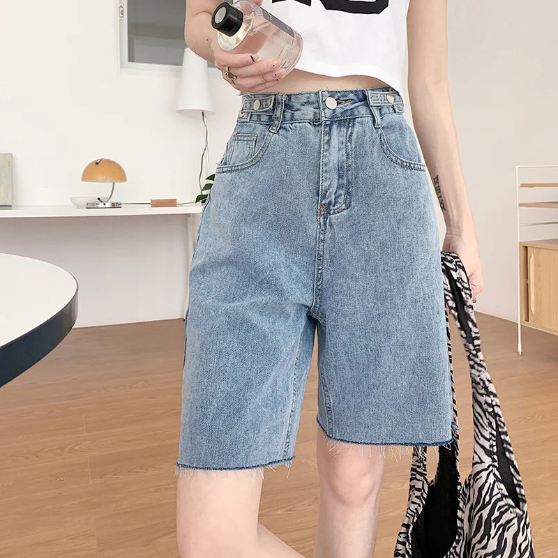 

Adjustment Design Women 2022 New High Waist Slim Loose Wide Leg Denim Shorts