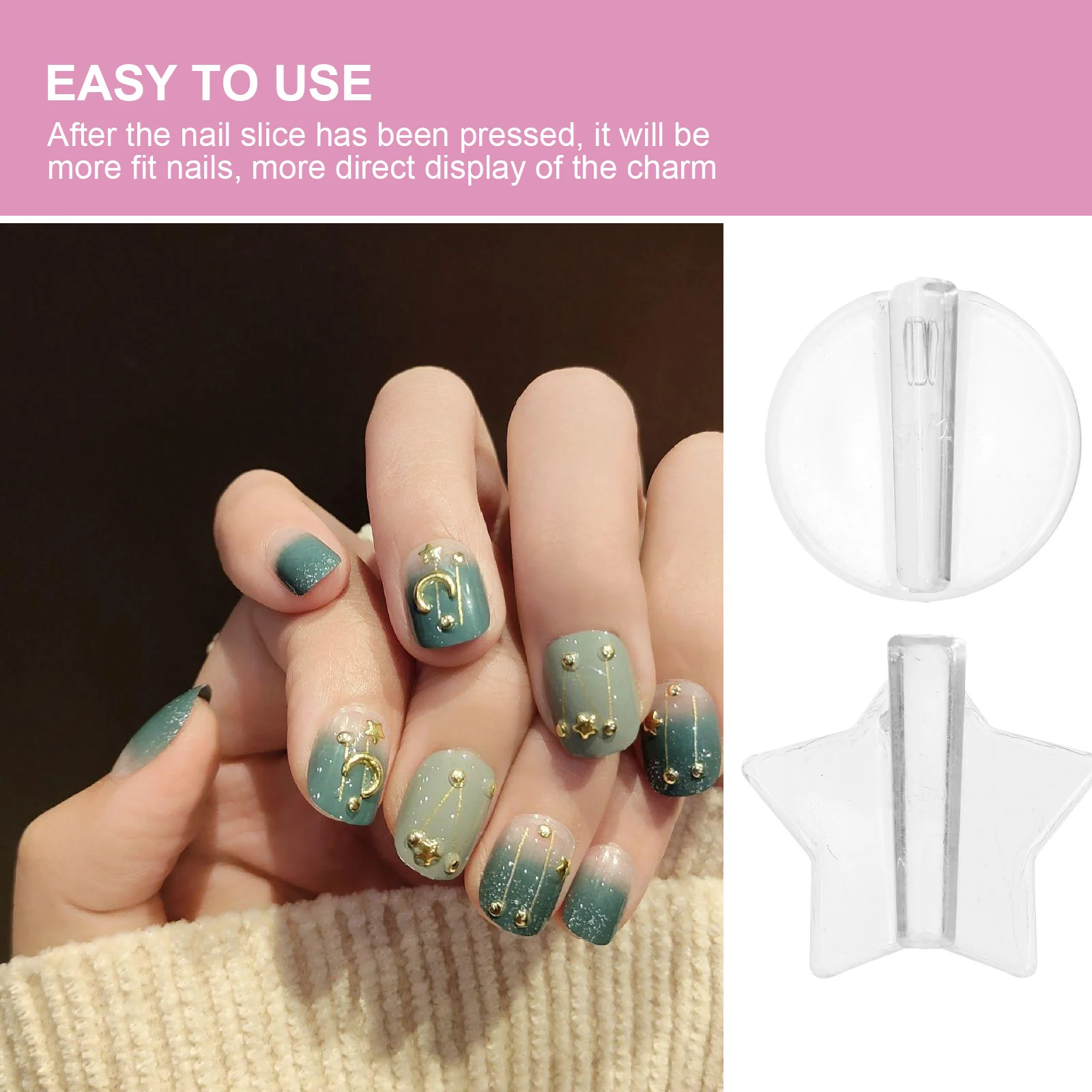 

4Pcs Nail Art Design Mold Reusable Embossed Manicure Tool with Adjustable Frame for Comfortable DIY Nail Art Supplies