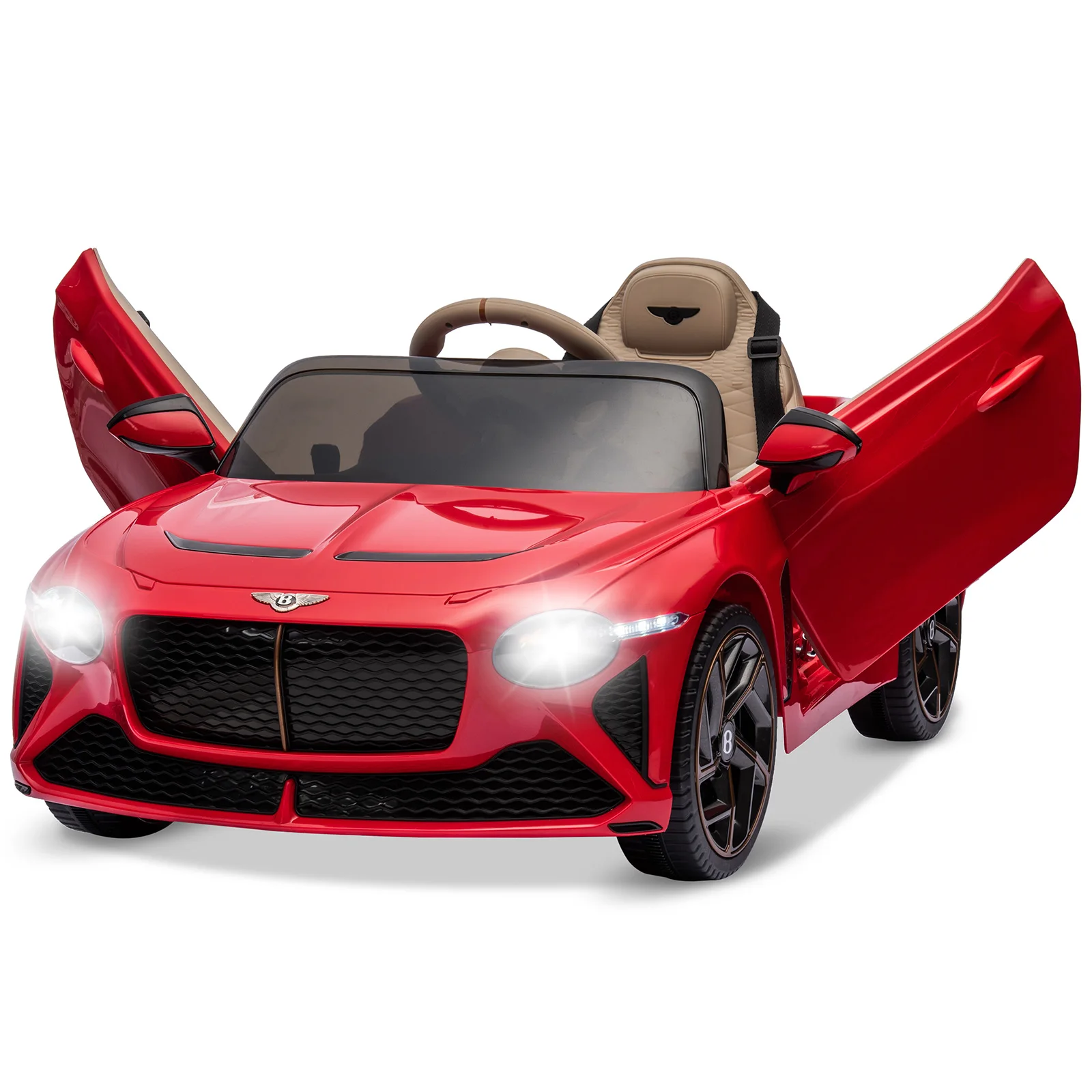 12V ride-on auto voor kinderen elektrische auto kinderen 3-8 jaar met kinderveiligheid, schaaldeur, ophanging, 3 snelheden, LED-verlichting, hoorn