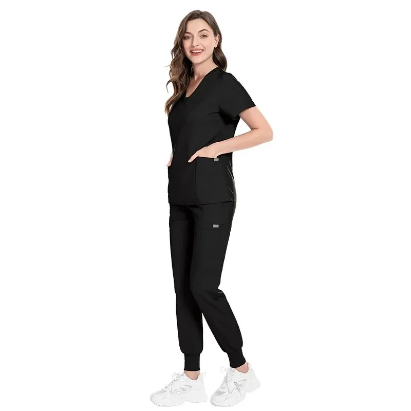 Multicolour Jogger Suits Doctor Nursing Uniforms Short Sleeve V-neck Tops Pocket Pants Nurse Scrubs Set Medical Clinical Clothes