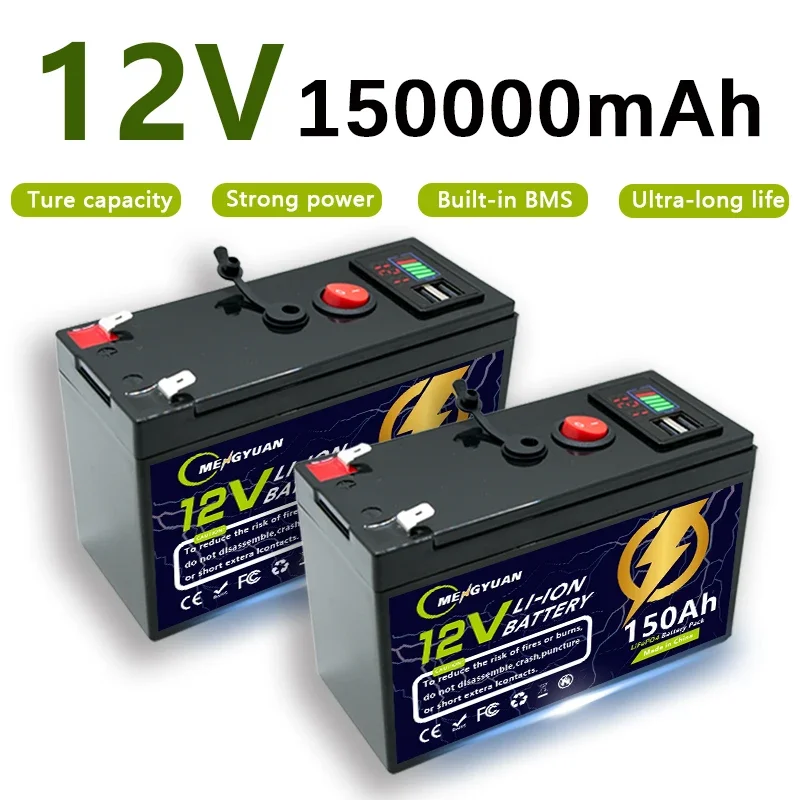 LiFeP04 12V 150000mAh Lithium Rechargeable Battery Built with BMS for Solar/Wind Power Lighting Power Wheels Fish Finder