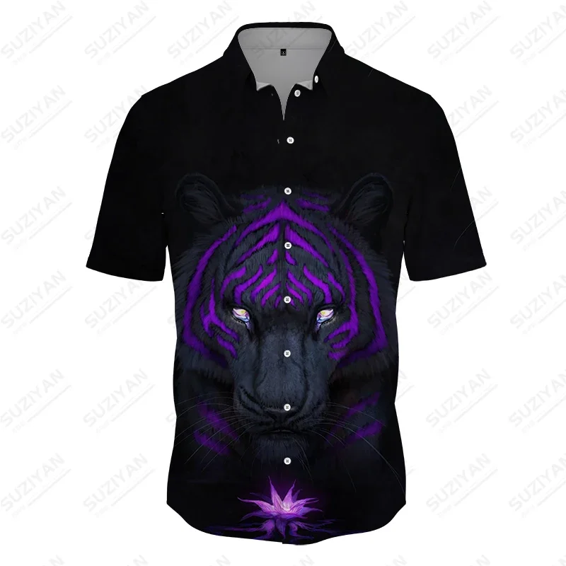 

2024 Men's New Button-Up Shirt Comfortable Breathable Shirt Summer 3D Animal Print Short Sleeve Shirt Street Fashion Men's Shirt