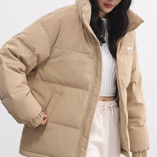 여성용 코듀로이 패치워크 짧은 파카, 루즈 레트로, 두꺼운 짧은 아우터, 패딩 코트, 스트리트웨어, 겨울 