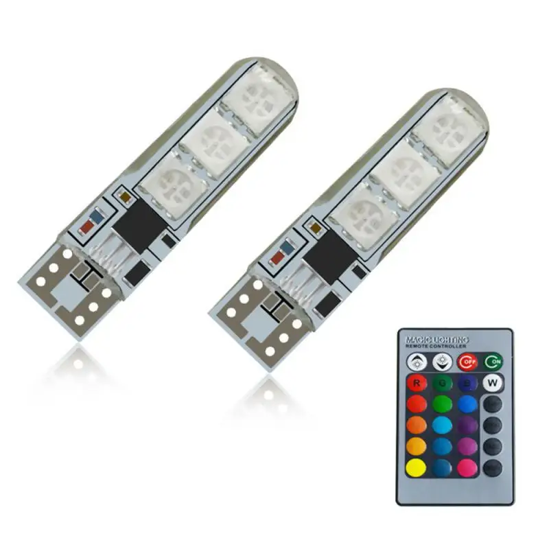 NewLED RGB T10 5050-6SMD Remote Control Color LED Bulb Parking Light Car Lamp LED Car Signal Light Car Accessories