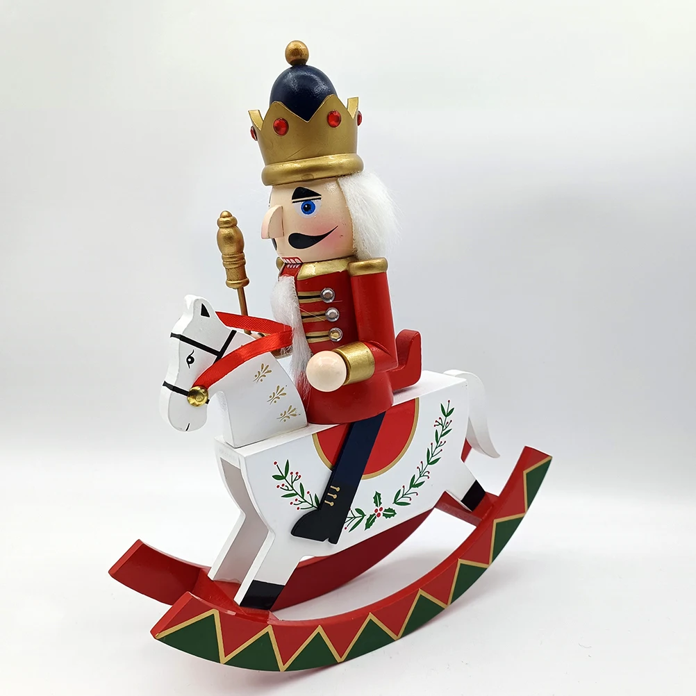 

Rocking Horse Wooden Nutcracker Soldier Christmas Decor Handpainted Holiday Tabletop Figure Festive Ornament Nutcracker Statue