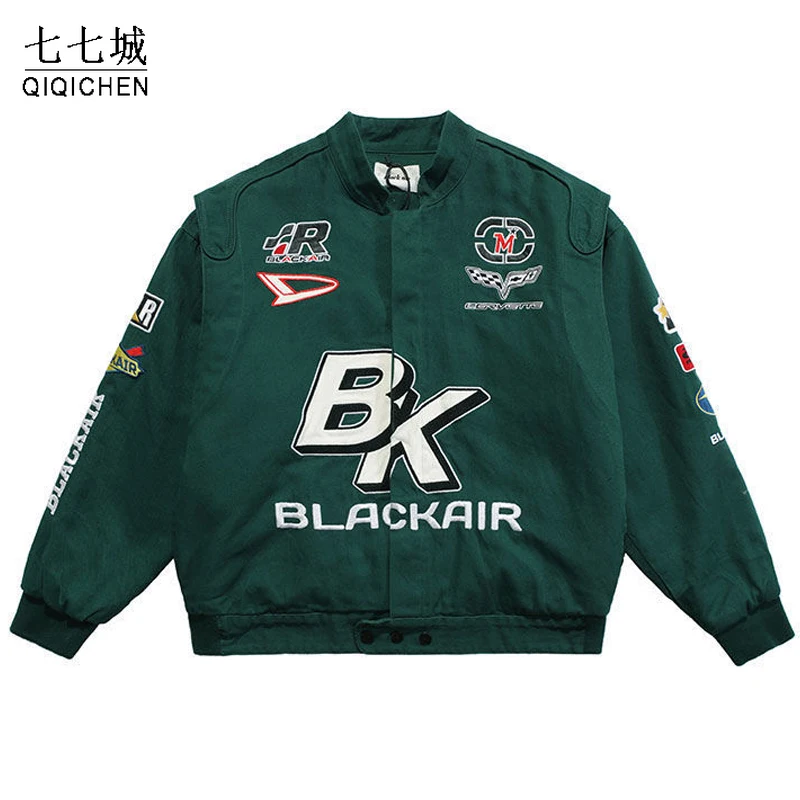 Motorcycle Racing Jacket Men Women Hip Hop Vintage Letter Embroided+ Print Couples Spring Baseball Jackets Unisex Bomber Coat