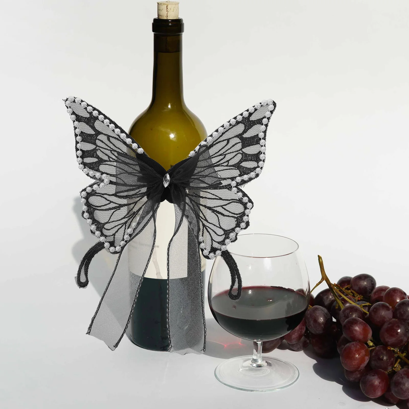 

Butterfly Wings Bottle Decorations Black Glass Decors Insect Ornaments Mini Holiday Party Bottle Accessories