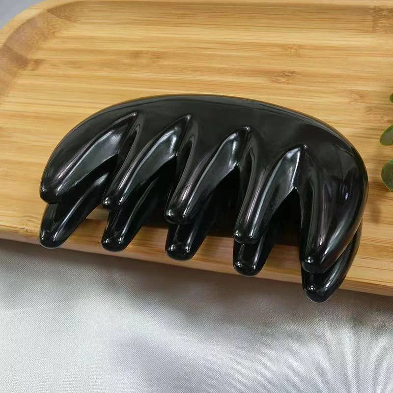 Natural Ox Horn Hair Comb Multifunctional Head Scraping Scalp Massage Five Teeth Handmade Pocket Comb Anti-Static