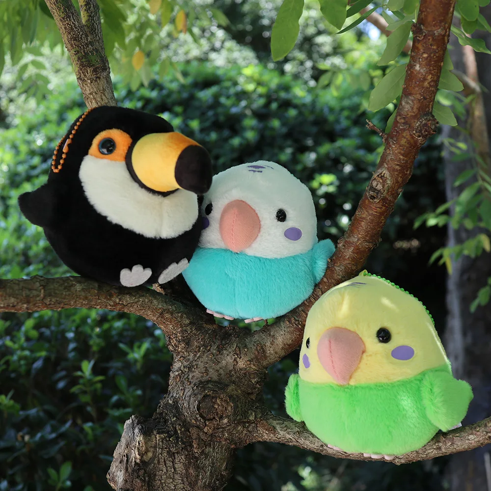 Brinquedo Animal de Pelúcia Macia, Small Round Budgie Toucan Plush, Yellow Cockatiel Budgerigar Bird, Blue Yellow Toy Presentes